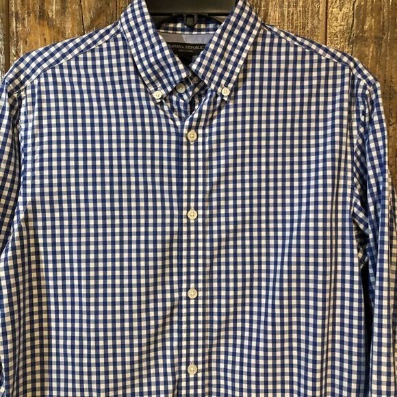 Banana Republic Sz S Blue White Check Western Rustic Long Sleeve Shirt - Picture 4 of 7